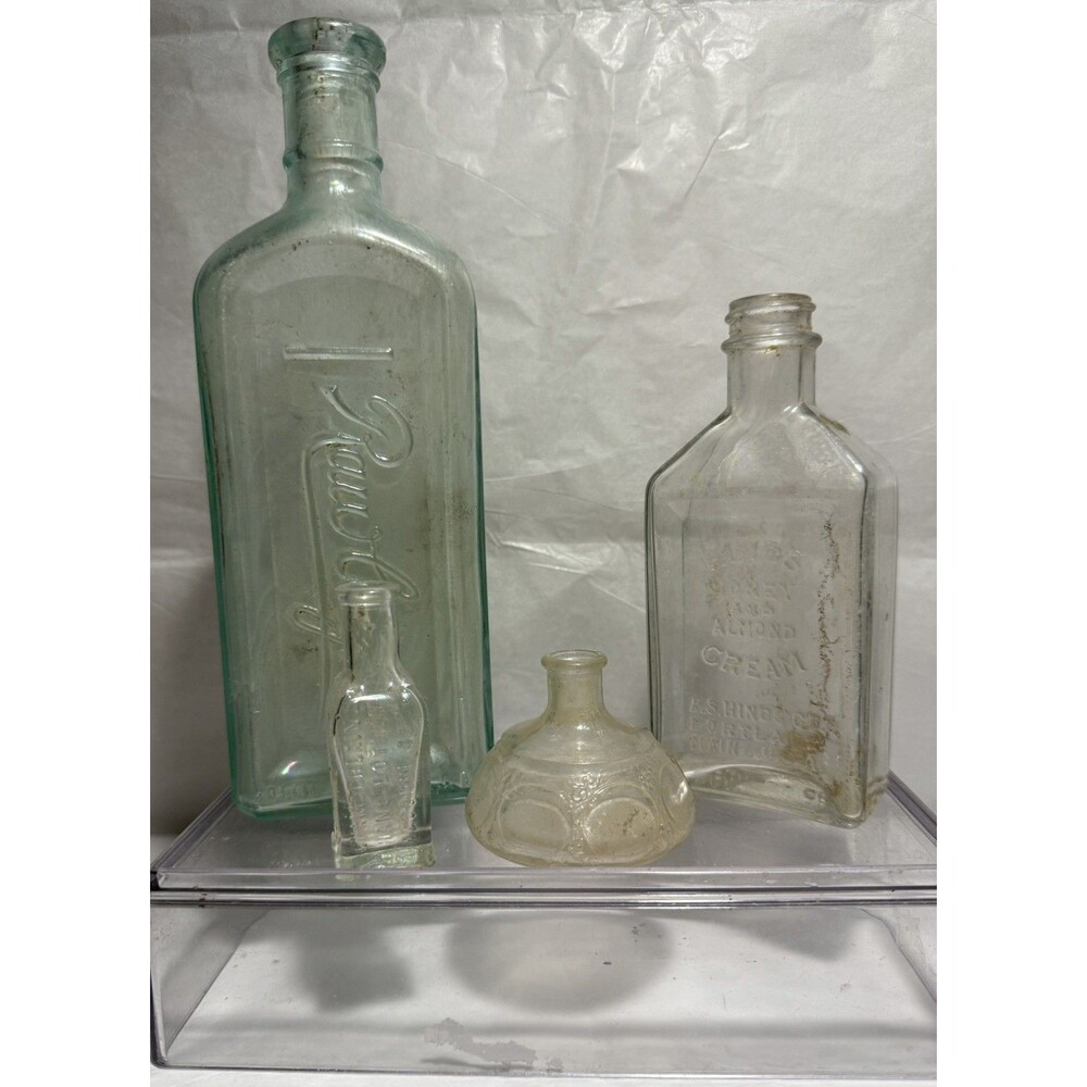 Lot of 4 Antique Embossed Glass Medicine & Misc. Bottles VTG